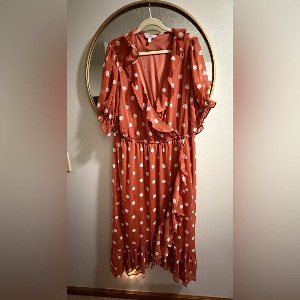 LC Lauren Conrad Asymmetrical Polka Dot Dress in Orange